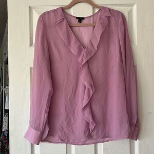 Ann Taylor Mauve Ruffle V-Neck Blouse